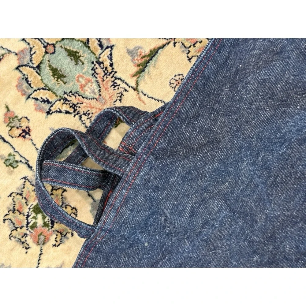 VTG 70s Denim Garment Bag Travel Suit Cover Red Zip Contrast Stitching 40x20
